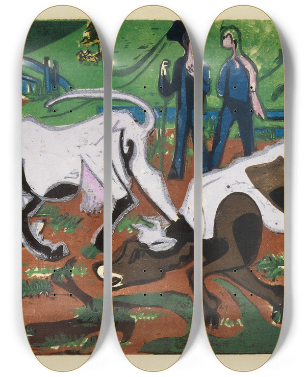 Triptych art skateboard deck of Ernst Ludwig Kirchner Khe Im Frhling_1 by Ernst Ludwig Kirchner (1880-1938)