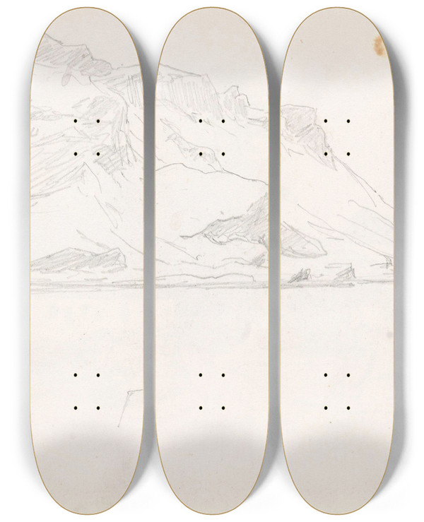 Triptych art skateboard deck of Hans Gude Kysten Av Mull by Hans Gude (1825-1903)