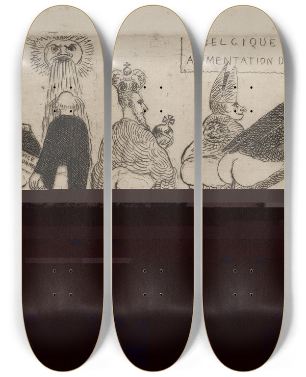 Triptych art skateboard deck of James Ensor Doctrinaire Voeding by James Ensor (1860-1949)