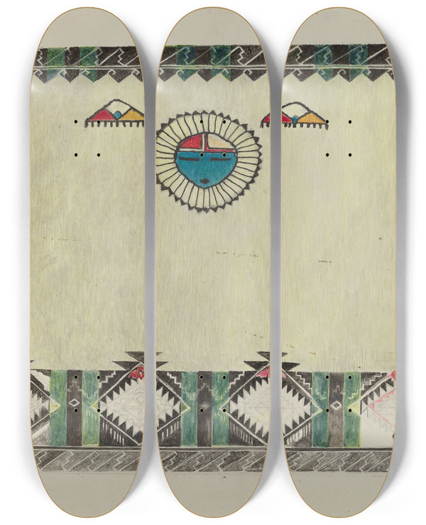 Triptych art skateboard deck of American 20Th Century Blanket by American 20Th Century