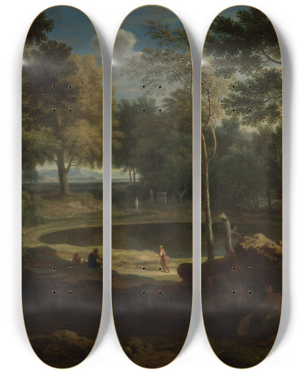 Triptych art skateboard deck of William Taverner Classical Landscape by William Taverner (1700-1772)