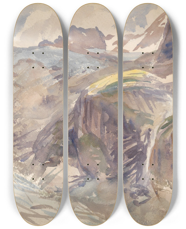 Triptych art skateboard deck of John Singer Sargent Glacier by John Singer Sargent (1856-1925)