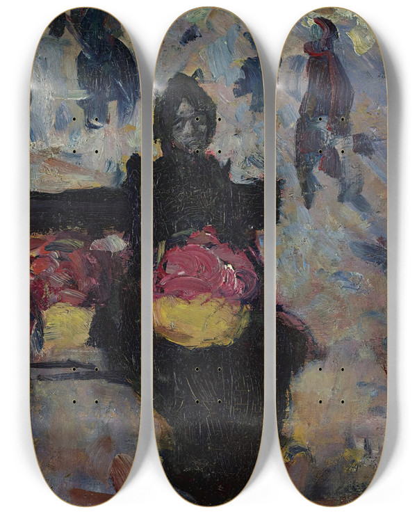 Triptych art skateboard deck of Continental School Marchandes De Fleurs by Continental School