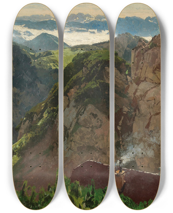 Triptych art skateboard deck of Carl Julius Emil Ludwig Wendelstein by Carl Julius Emil Ludwig (1839-1901)