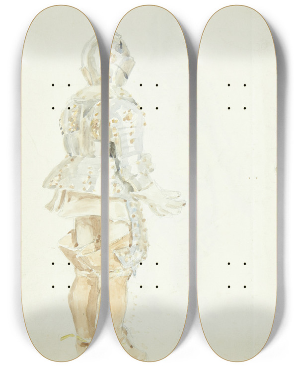Triptych art skateboard deck of Peter Hansen Studier Af Rustninger_1 by Peter Hansen (1868-1928)