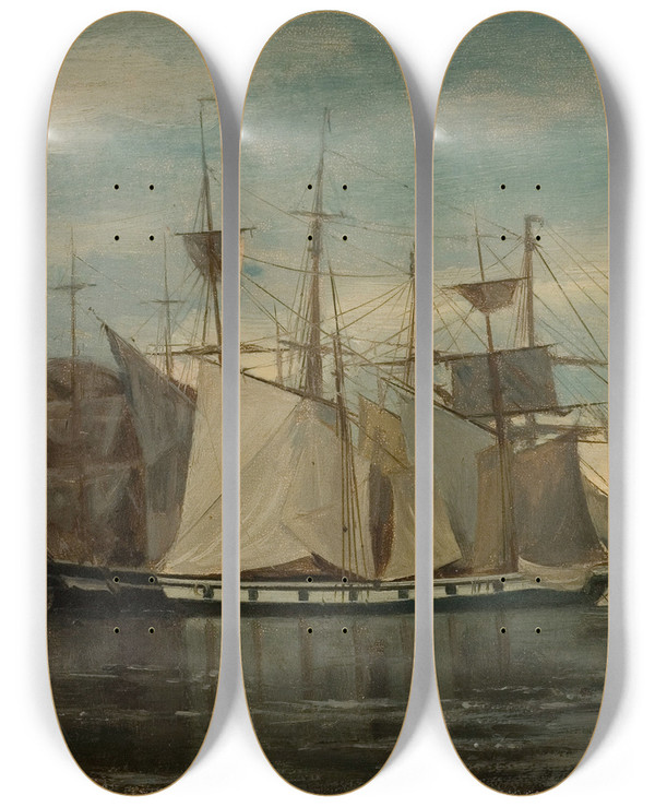Triptych art skateboard deck of Amaldus Nielsen Kleven Mandal by Amaldus Nielsen (1838-1932)