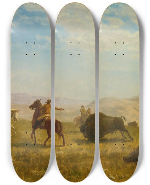 Triptych art skateboard deck of Albert Bierstadt The Wild West by Albert Bierstadt (1830-1902)
