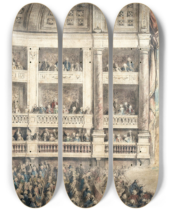 Triptych art skateboard deck of Jeanmichel Moreau An Opera Performance by Jean Michel Moreau (1741-1814)