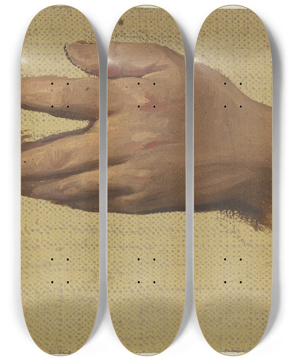 Triptych art skateboard deck of Jakob Becker Study Of A Hand_1 by Jakob Becker (1810-1872)