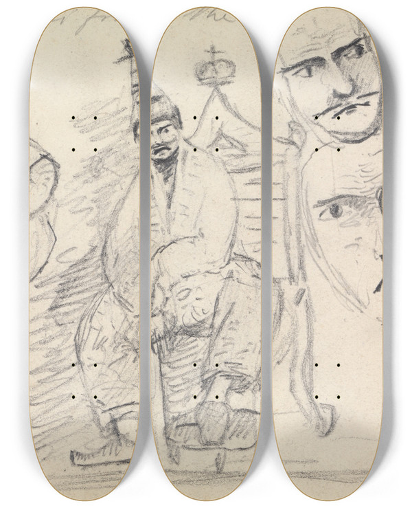 Triptych art skateboard deck of Benjamin Robert Haydon Study Of Two Seated Men In Their Traditional Costume by Benjamin Robert Haydon (1786-1846)