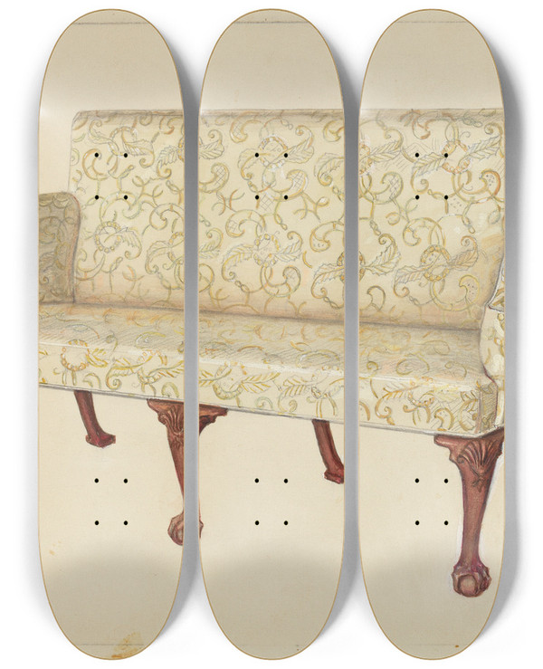 Triptych art skateboard deck of American 20Th Century Sofa_2 by American 20Th Century