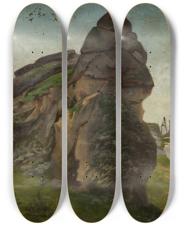 Triptych art skateboard deck of Adrian Gbocki Landscape Bobolice And Mirw by Adrian Glebocki (1833-1905)