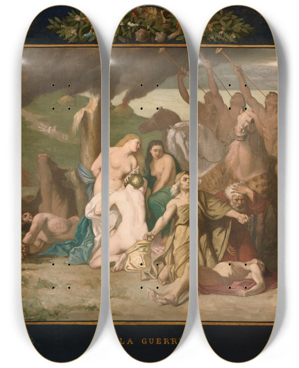 Triptych art skateboard deck of Pierre Puvis De Chavannes War by Pierre Puvis De Chavannes (1824-1898)
