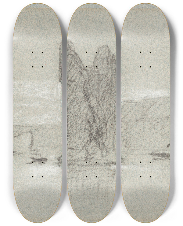 Triptych art skateboard deck of John Sell Cotman The Devils Tower by John Sell Cotman (1782-1842)
