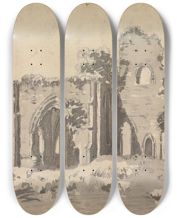 Triptych art skateboard deck of Sawrey Gilpin Abbey Ruin by Sawrey Gilpin (1733-1807)