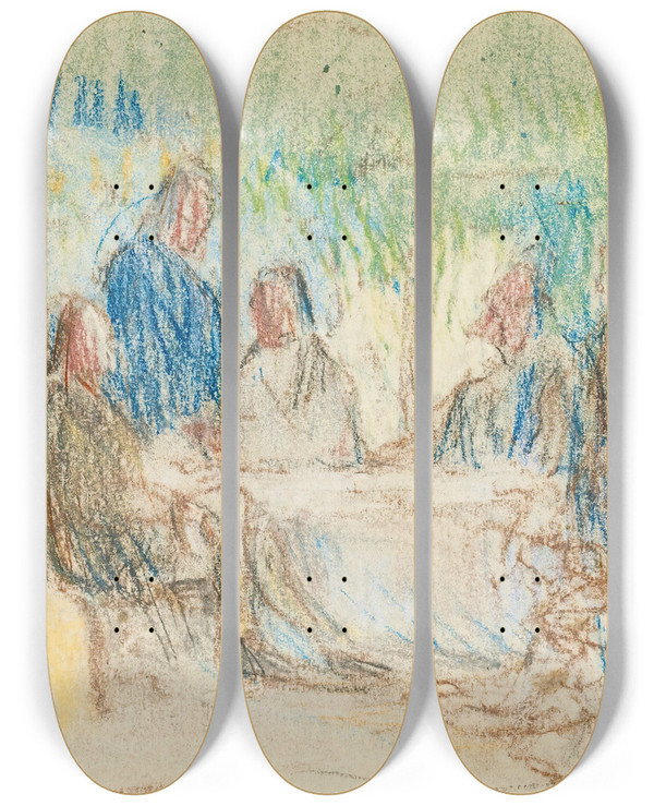 Triptych art skateboard deck of Paul Czanne Autour De La Table by Paul Cezanne (1839-1906)