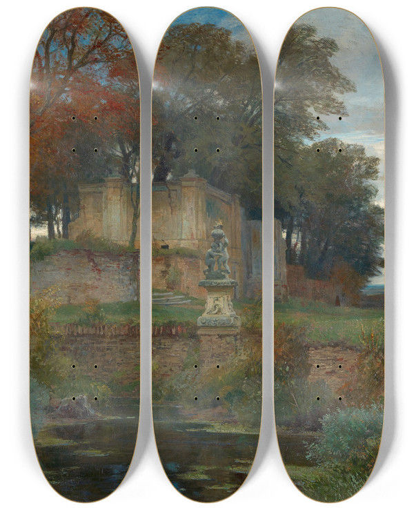 Triptych art skateboard deck of Hugo Darnaut Versunkene Pracht by Hugo Darnaut (1850-1937)