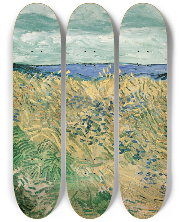 Triptych art skateboard deck of Vincent Van Gogh Wheatfield With Cornflowers by Vincent van Gogh (1853-1890)