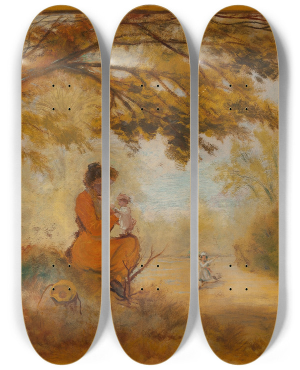 Triptych art skateboard deck of Louis Michel Eilshemius Mother And Children by Louis Michel Eilshemius (1864-1941)