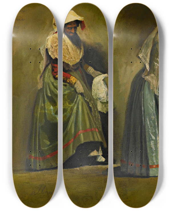 Triptych art skateboard deck of Albert Bierstadt Italian Costume Studies by Albert Bierstadt (1830-1902)