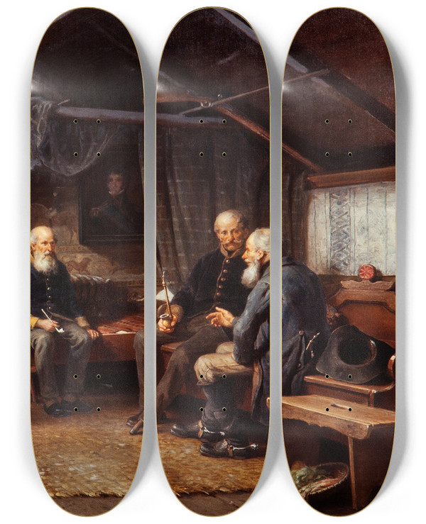 Triptych art skateboard deck of Bengt Nordenberg The Veterans From Days Gone By by Bengt Nordenberg (1822-1902)