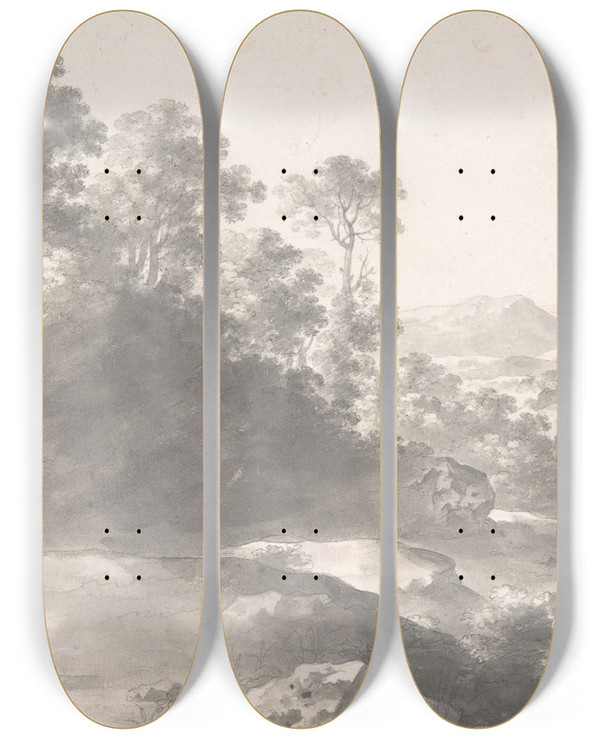 Triptych art skateboard deck of Cornelis Van Poelenburch Landscape_2 by Cornelis Van Poelenburch (1594-1667)