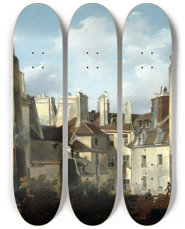Triptych art skateboard deck of Etienne Bouhot Toits De Paris by Etienne Bouhot (1780-1862)