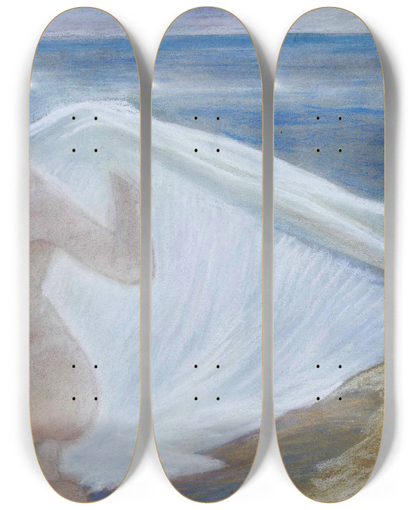 Triptych art skateboard deck of Gino Piccioni Signora In Riva Al Mare by Gino Piccioni (1873-1941)