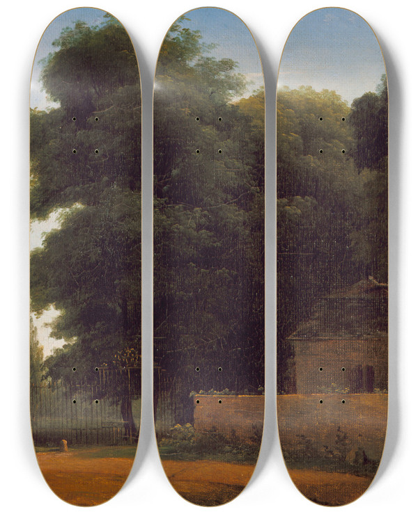 Triptych art skateboard deck of Jeanvictor Bertin Entry To The Park At St Cloud by Jean Victor Bertin (1767-1842)