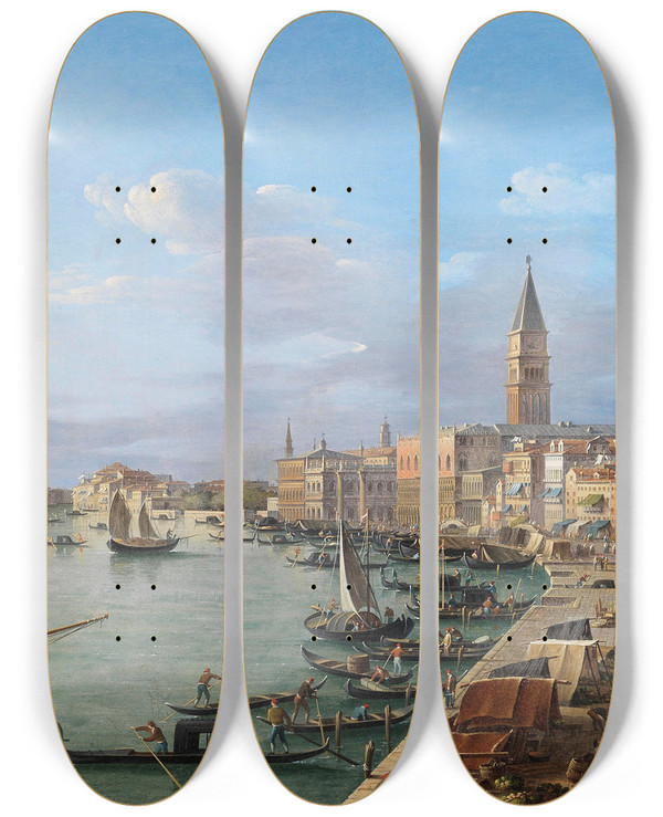 Triptych art skateboard deck of Roberto Roberti Riva Degli Schiavoni Venice by Roberto Roberti (1786-1837)