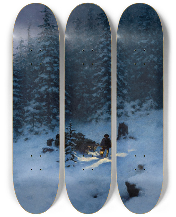Triptych art skateboard deck of Stanisaw Witkiewicz Autumn Pasturage by Stanislaw Witkiewicz (1851-1915)