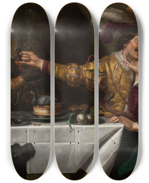 Triptych art skateboard deck of Jan Van Bijlert Bawd by Jan Van Bijlert (1597-1671)