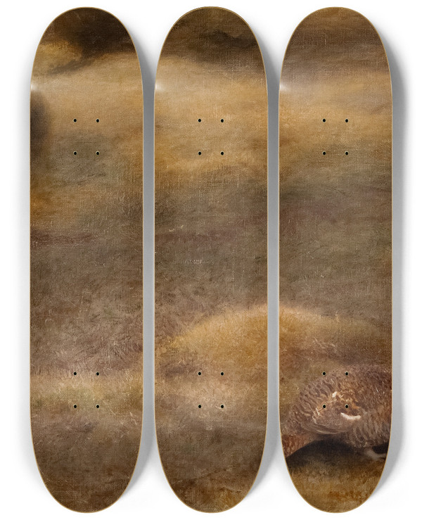 Triptych art skateboard deck of Bruno Liljefors Female Black Grouse by Bruno Liljefors (1860-1939)
