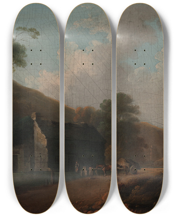 Triptych art skateboard deck of John Rathbone Landscape by John Rathbone (1750-1807)