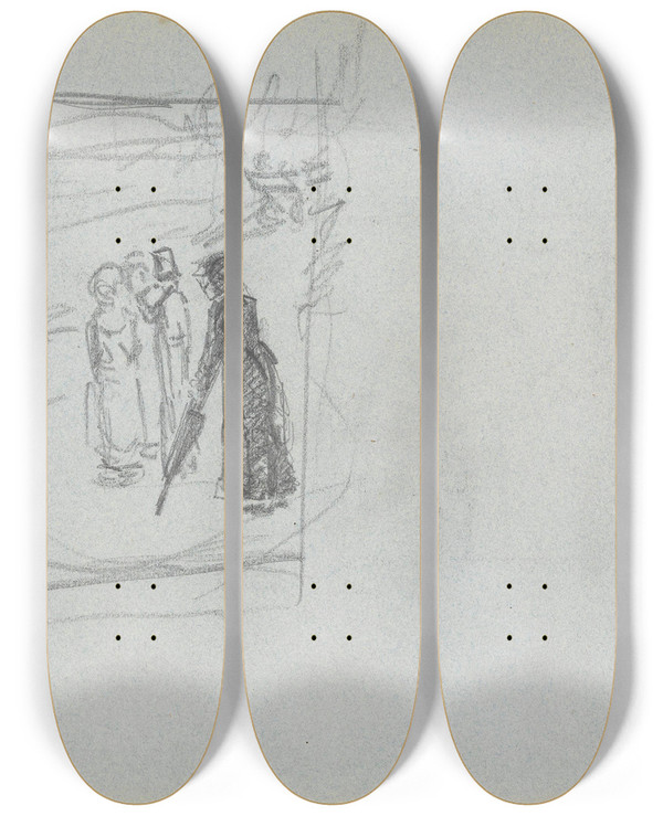Triptych art skateboard deck of Christian Krohg Composition Study_2 by Christian Krohg (1852-1925)