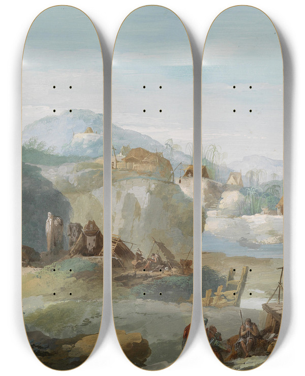 Triptych art skateboard deck of Giuseppe Bernardino Bison La Tebaide by Giuseppe Bernardino Bison (1762-1844)
