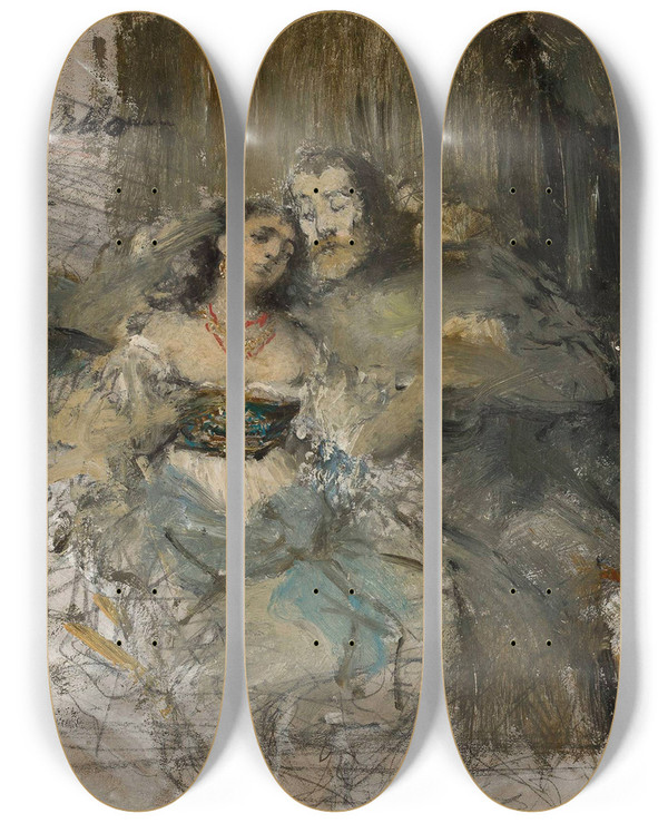 Triptych art skateboard deck of Franciszek Murko Kazimierz And Esterka by Franciszek Zmurko (1859-1910)