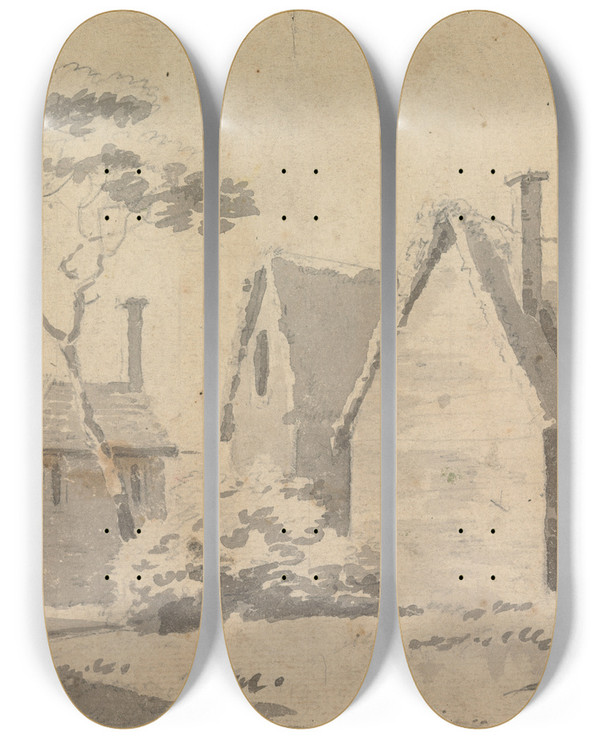 Triptych art skateboard deck of Sawrey Gilpin A Dwelling_1 by Sawrey Gilpin (1733-1807)