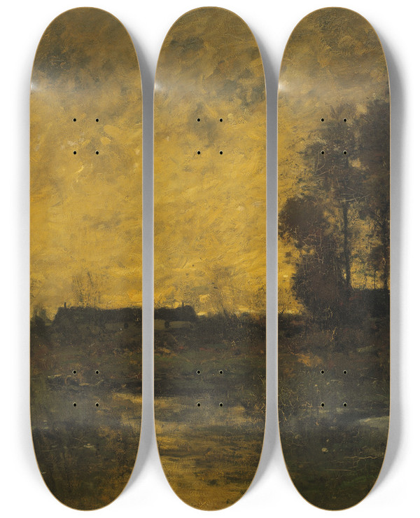 Triptych art skateboard deck of John Francis Murphy Neglected Lands by John Francis Murphy (1853-1921)