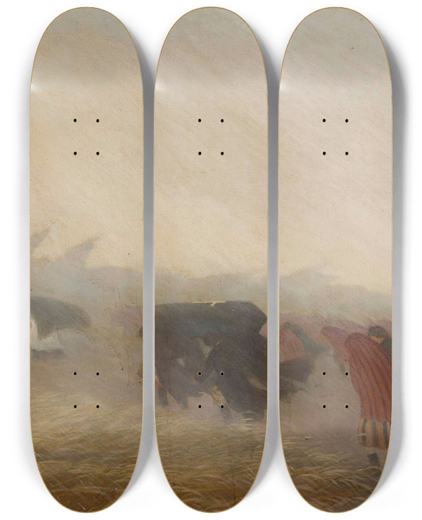Triptych art skateboard deck of Franciszek Ubieski Funeral by Franciszek Lubienski (1875-1925)