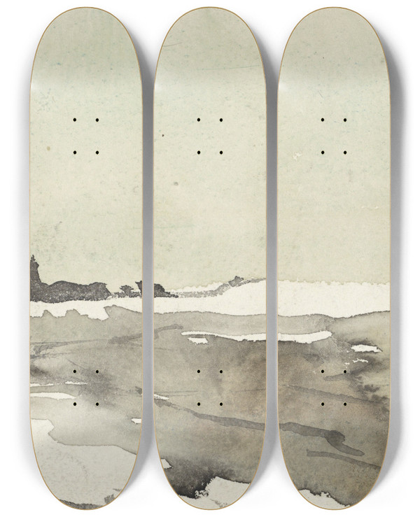 Triptych art skateboard deck of Adolf Le Comte Winterlandschap Met Kerkje In Het Verschiet by Adolf Le Comte (1850-1921)