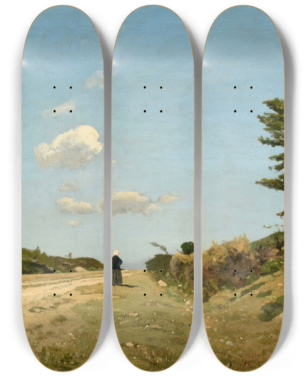 Triptych art skateboard deck of Henrijoseph Harpignies De Saintpriv Blneau Souvenir De Lyonne by Henri Joseph Harpignies (1819-1916)