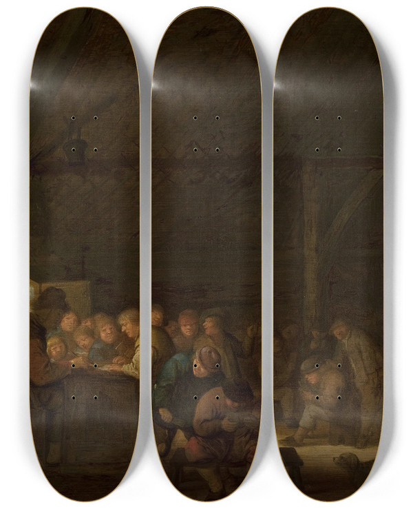 Triptych art skateboard deck of Jan Miense Molenaer School by Jan Miense Molenaer (1610-1668)