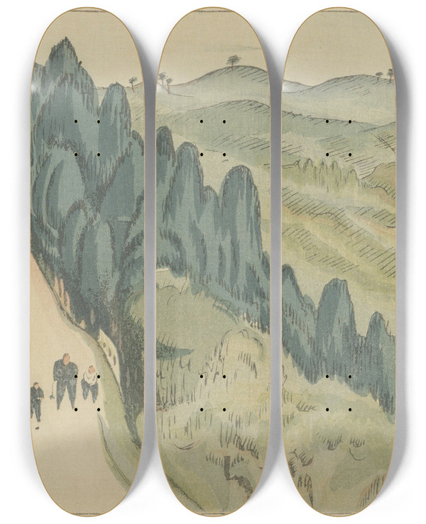 Triptych art skateboard deck of Morita Tsunetomo De Aga Rivier by Morita Tsunetomo (1881-1933)