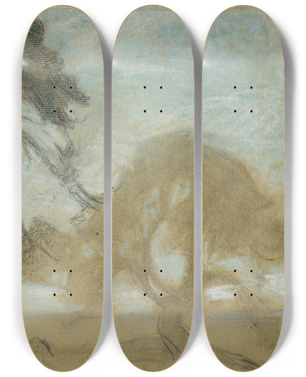 Triptych art skateboard deck of Richard Bergh Pine Trees Tyres by Richard Bergh (1858-1919)