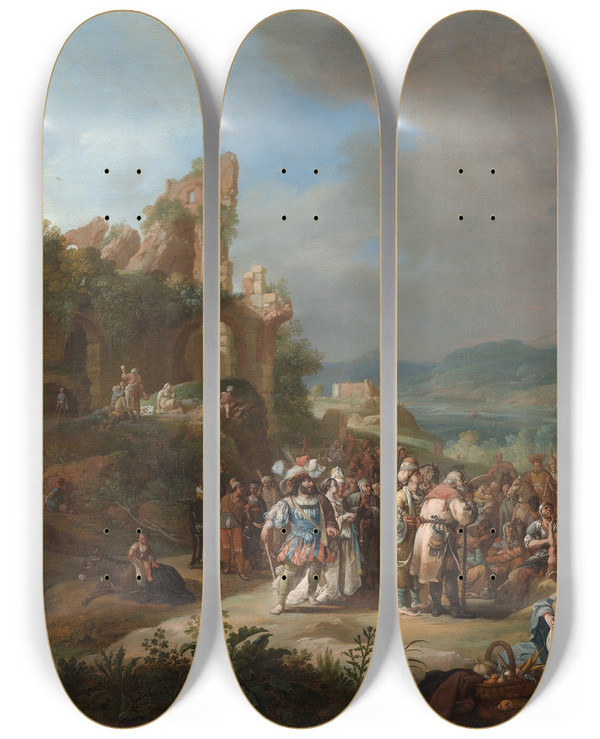 Triptych art skateboard deck of Bartholomeus Breenbergh The Preaching Of John The Baptist by Bartholomeus Breenbergh (1598-1657)