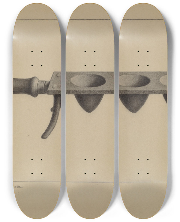 Triptych art skateboard deck of Filippo Porreca Egg Roaster by Filippo Porreca