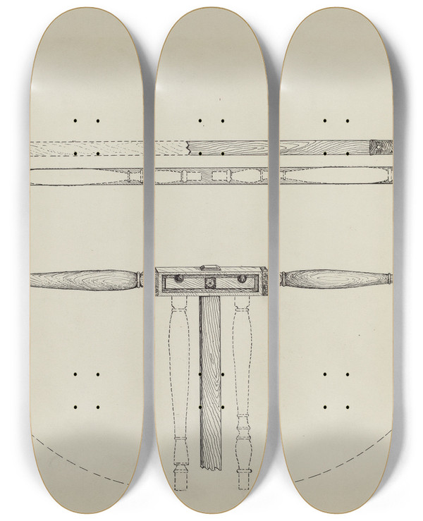 Triptych art skateboard deck of Edward Jewett Folding Bed by Edward Jewett (20-)