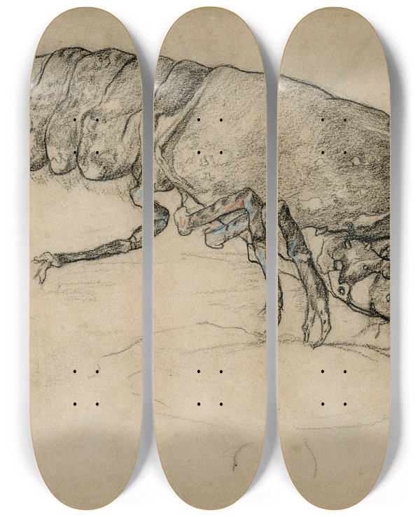 Triptych art skateboard deck of Theo Van Hoytema Kreeft by Theo Van Hoytema (1863-1917)