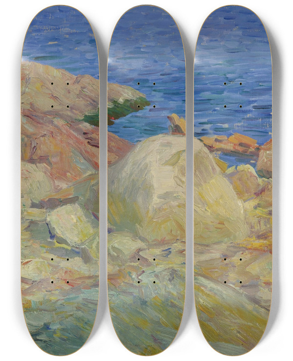 Triptych art skateboard deck of Charles Salis Kaelin Blue Water by Charles Salis Kaelin (1858-1929)